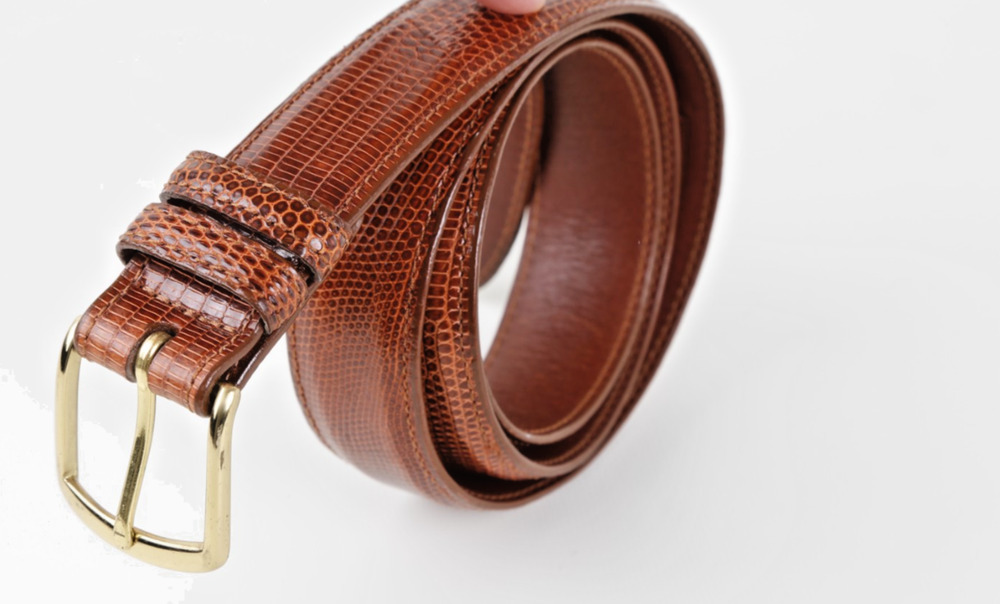 Coach Vintage Cognac Brown Lizard Embossed Leather Belt Brass Buckle Size 36 90